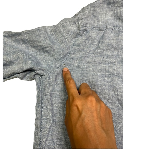 Sigrid Olsen Chambray Button Down Up Blouse Blue 100% Linen Casual Top Size L - Picture 12 of 12